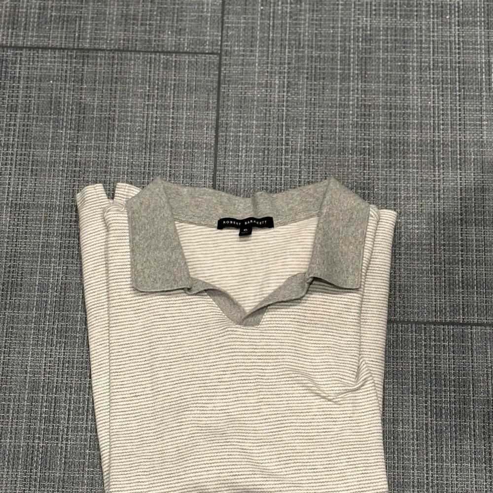 Robert Barakett Light Gray Striped Polo